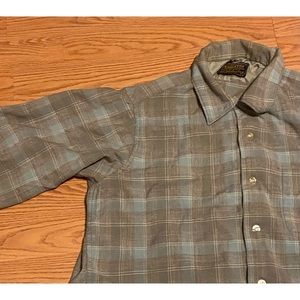 Vintage Pendleton Blue Gray Plaid Button Down Shirt Size Large